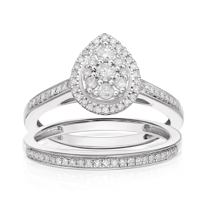Perfect Fit 9ct White Gold 0.33ct Total Diamond Pear Bridal Set