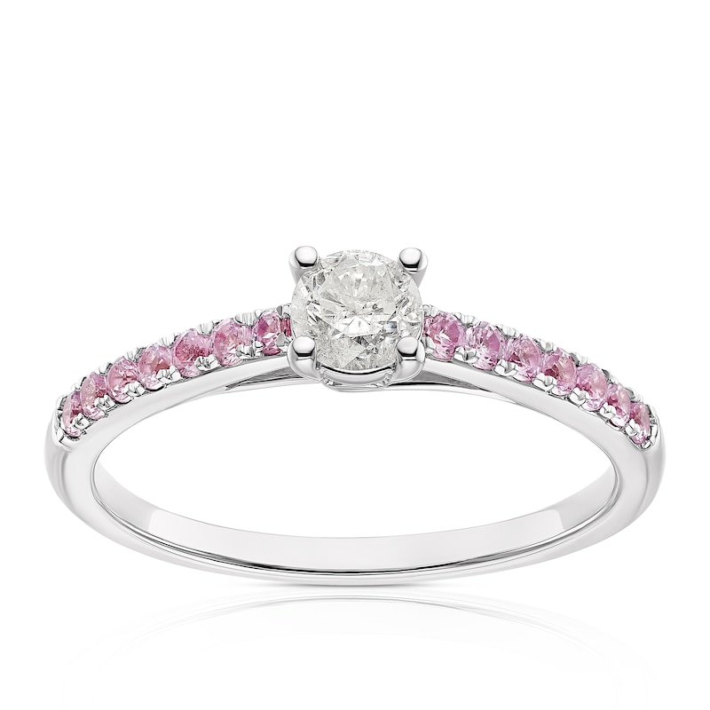 9ct White Gold 0.25ct Diamond & Created Pink Sapphire Solitaire Ring