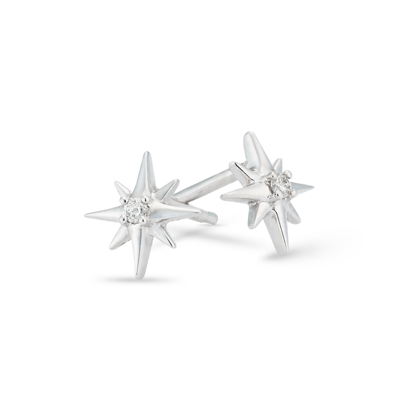 Silver Guiding Star Diamond Stud Earrings