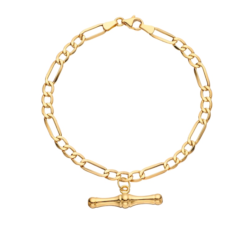 9ct Yellow Gold  T-Bar Figaro Chain Bracelet