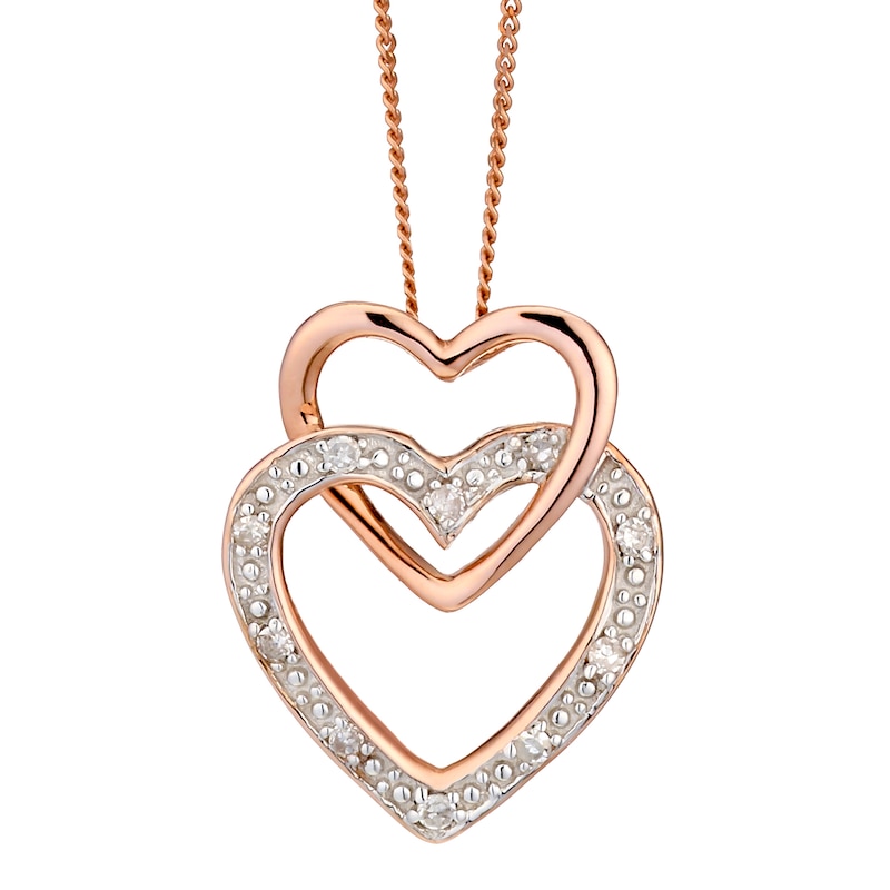 9ct Rose Gold Diamond Set Double Heart Pendant