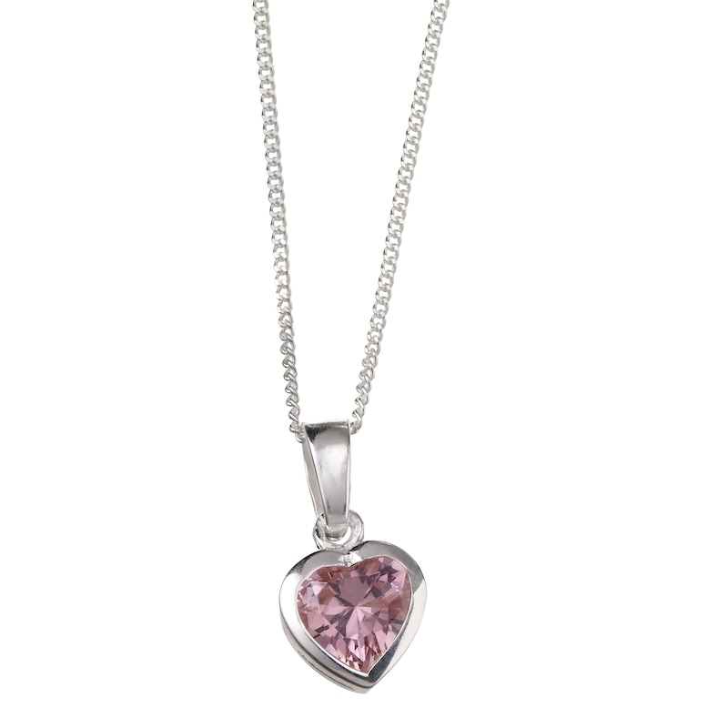 Silver Pink Cubic Zirconia Heart Necklace
