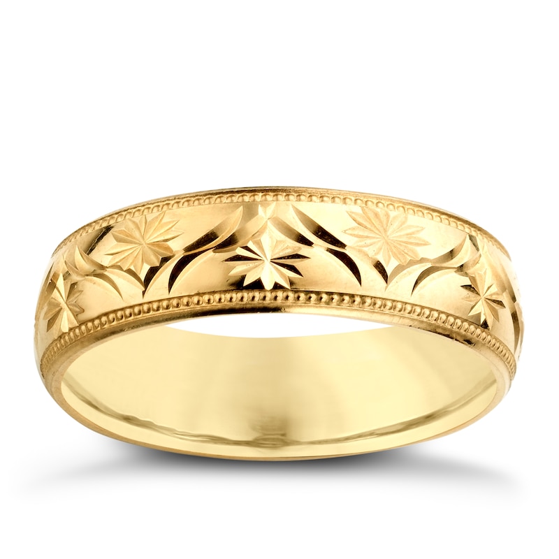 9ct Yellow Gold Men's Patterned Wedding Ring