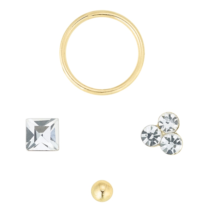 9ct Gold Hoop, Square Crystal, Trio Stud & Ball Nose Studs