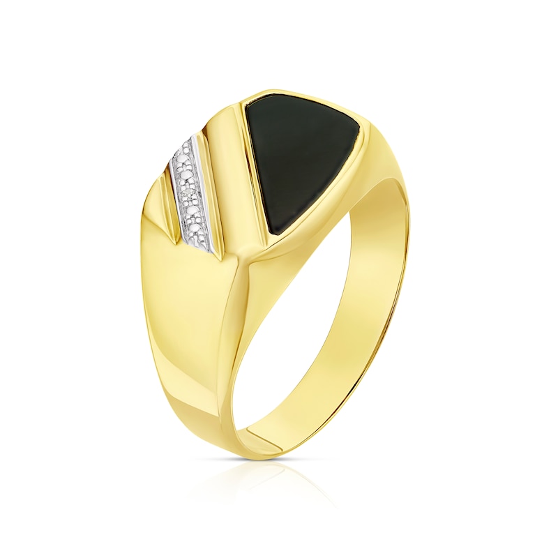 9ct Yellow Gold Diamond & Onyx Signet Ring