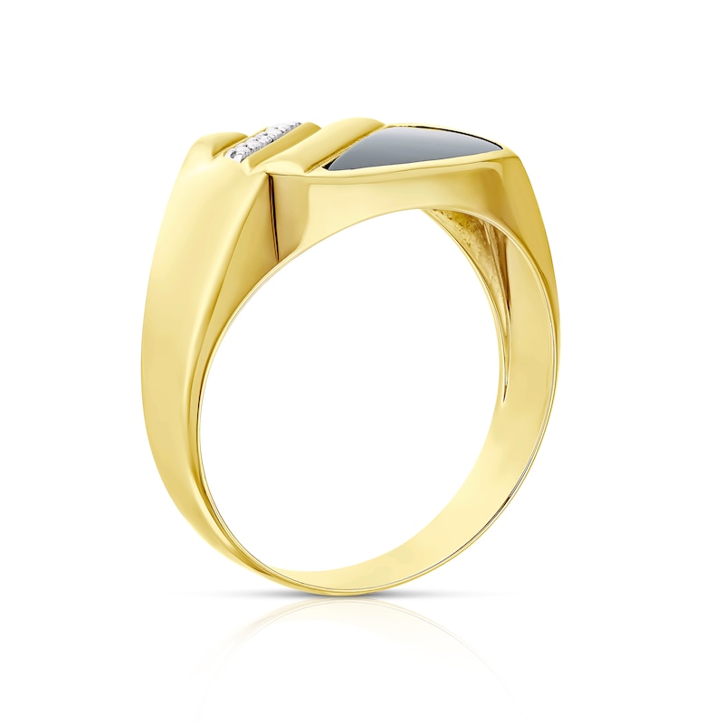 9ct Yellow Gold Diamond & Onyx Signet Ring