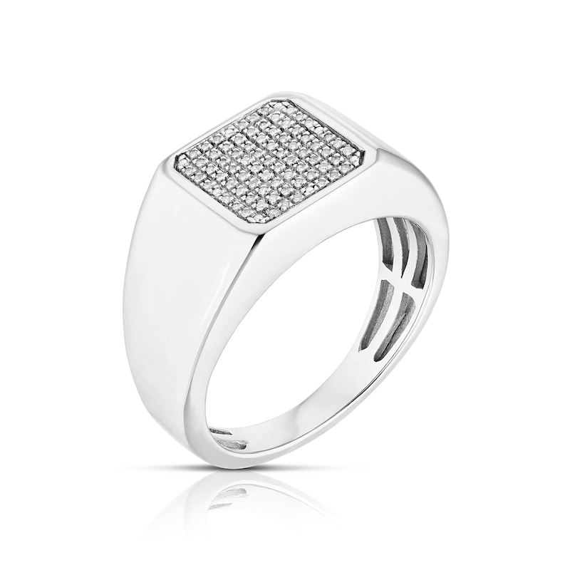Men's Sterling Silver 0.10ct Diamond Cluster Square Ring