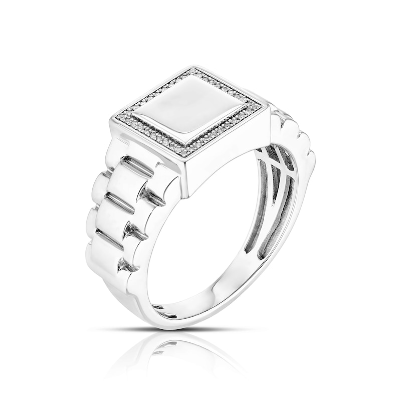 Men's Sterling Silver 0.05ct Diamond Square Signet Ring