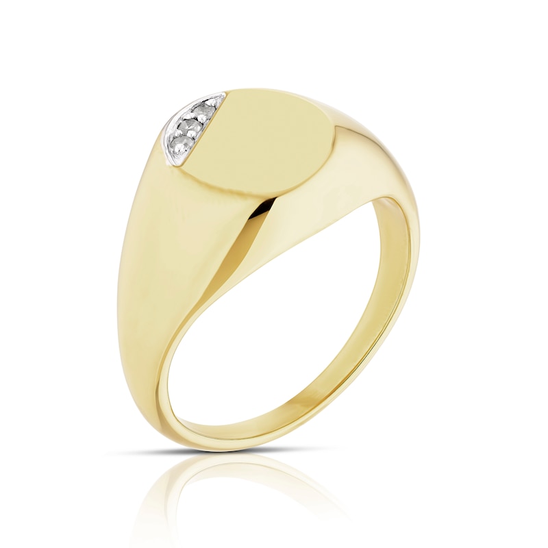 Men's Sterling Silver & 18ct Gold Plated Vermeil 0.04ct Diamond Signet Ring