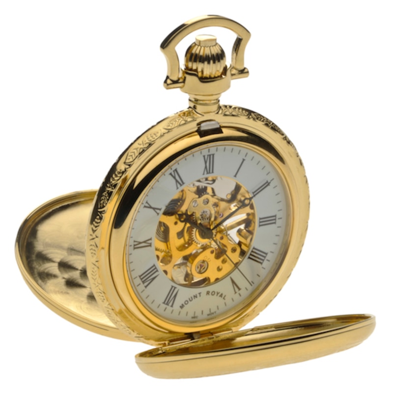 Half Skeleton Gold-Plated Pocket Watch