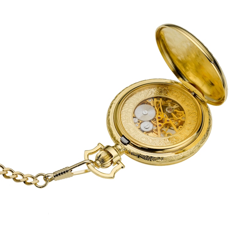 Half Skeleton Gold-Plated Pocket Watch