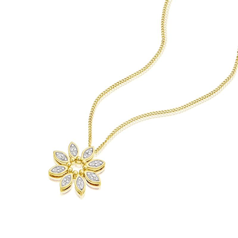 9ct Yellow Gold 0.05ct Diamond Flower Pendant