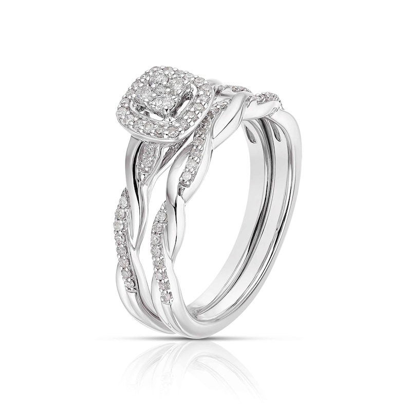 Perfect Fit Argentium Silver 0.25ct Diamond Twisted Shoulders Bridal Set