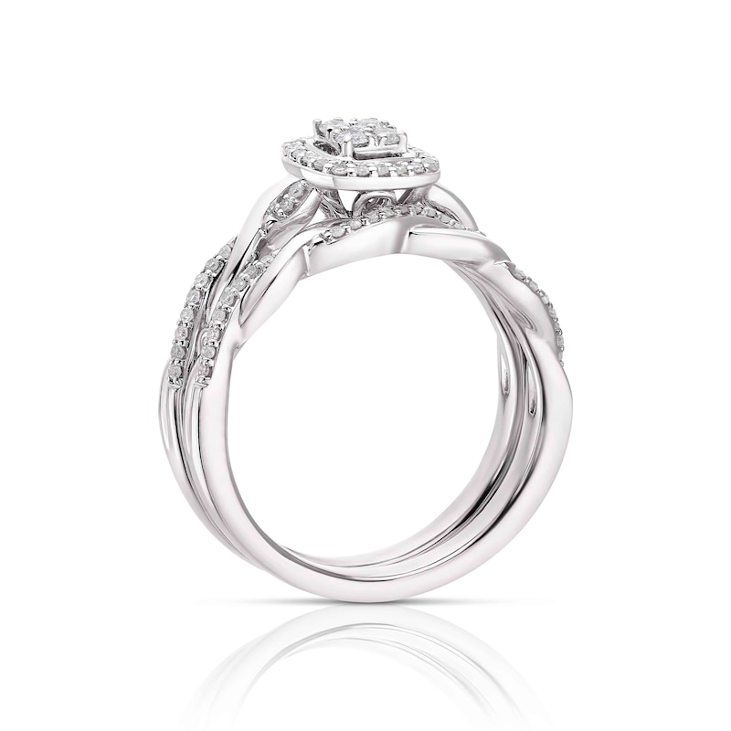 Perfect Fit Argentium Silver 0.25ct Diamond Twisted Shoulders Bridal Set