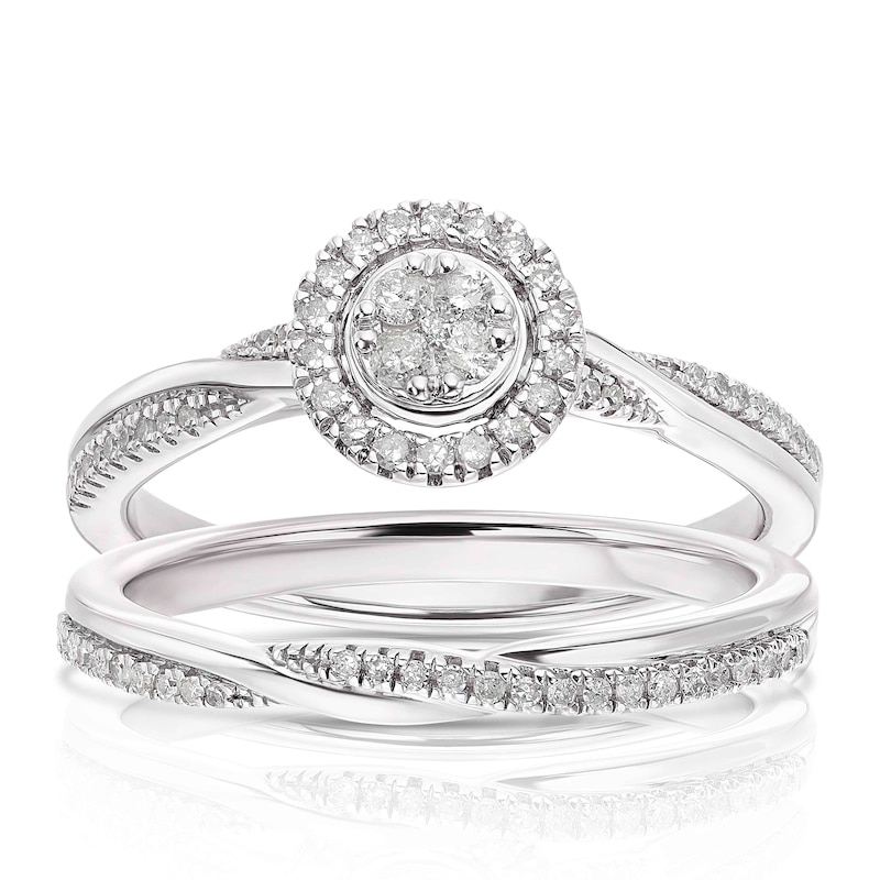 Perfect Fit Argentium Silver 0.25ct Diamond Round Halo Bridal Set