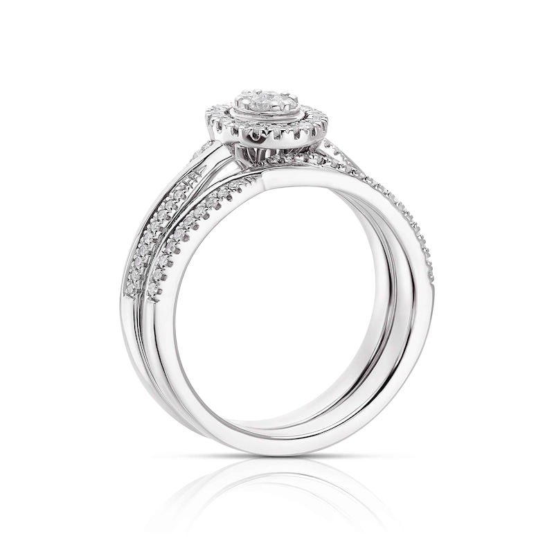 Perfect Fit Argentium Silver 0.25ct Diamond Round Halo Bridal Set
