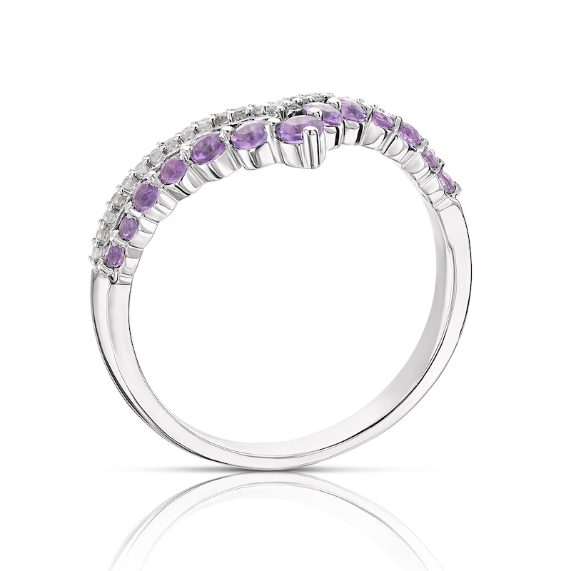 Sterling Silver Amethyst 0.08ct Diamond Wishbone Ring