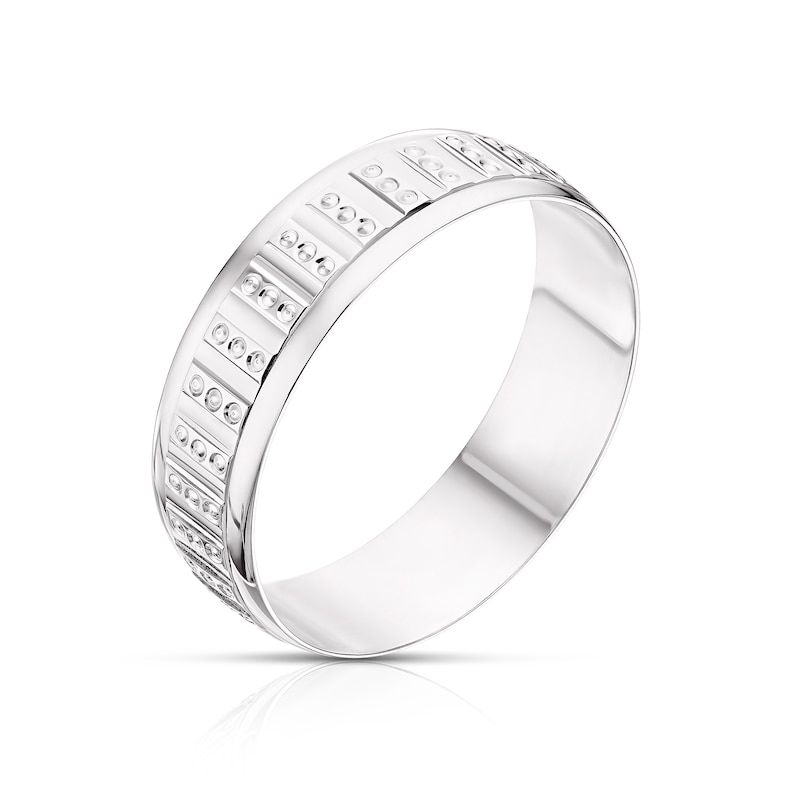 9ct White Gold 6mm Patterned Wedding Band