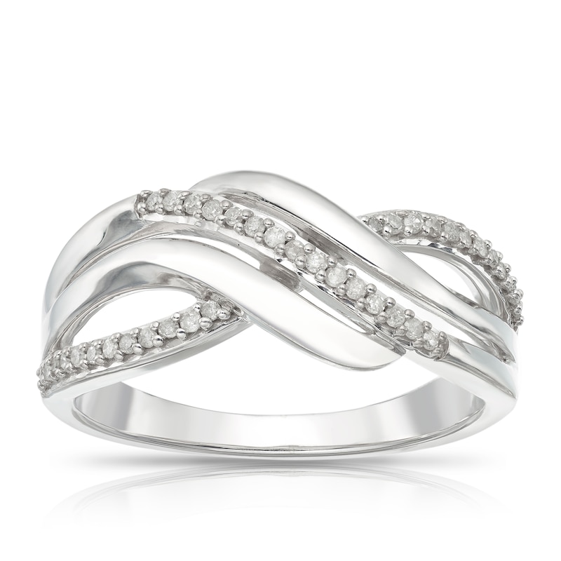 Sterling Silver 0.12ct Diamond Wide Wave Half Eternity Ring