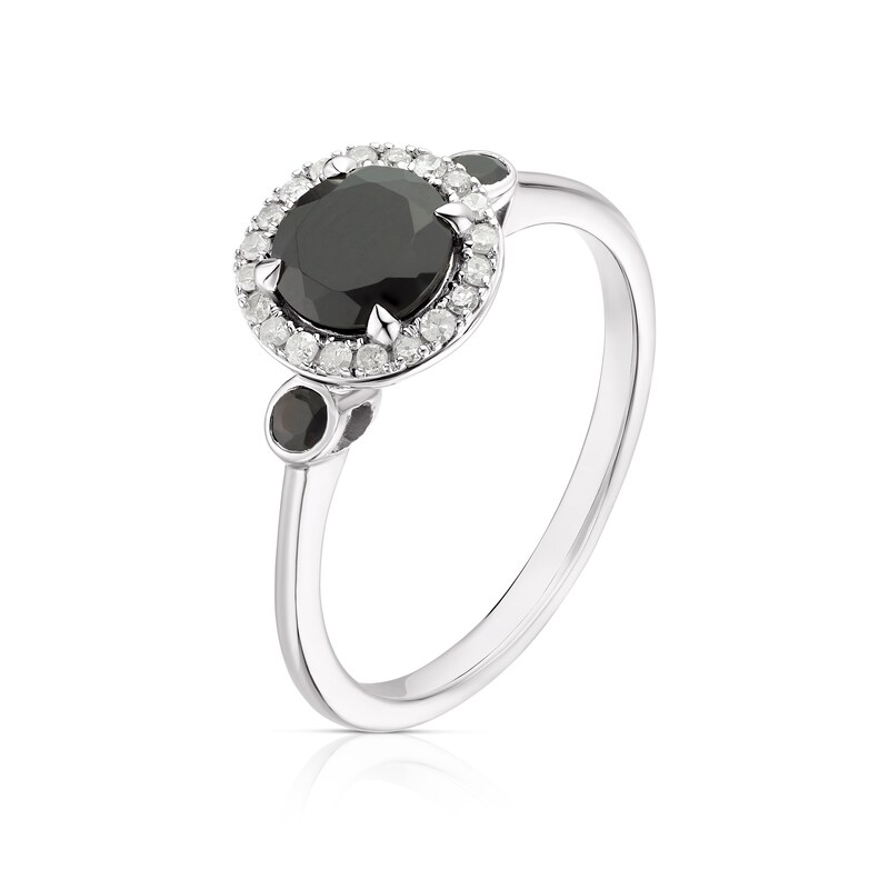 Sterling Silver Black Onyx 0.10ct Diamond Round Halo Ring