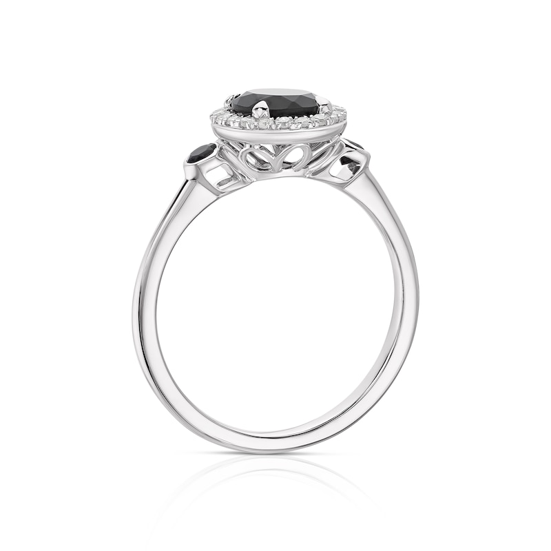 Sterling Silver Black Onyx 0.10ct Diamond Round Halo Ring