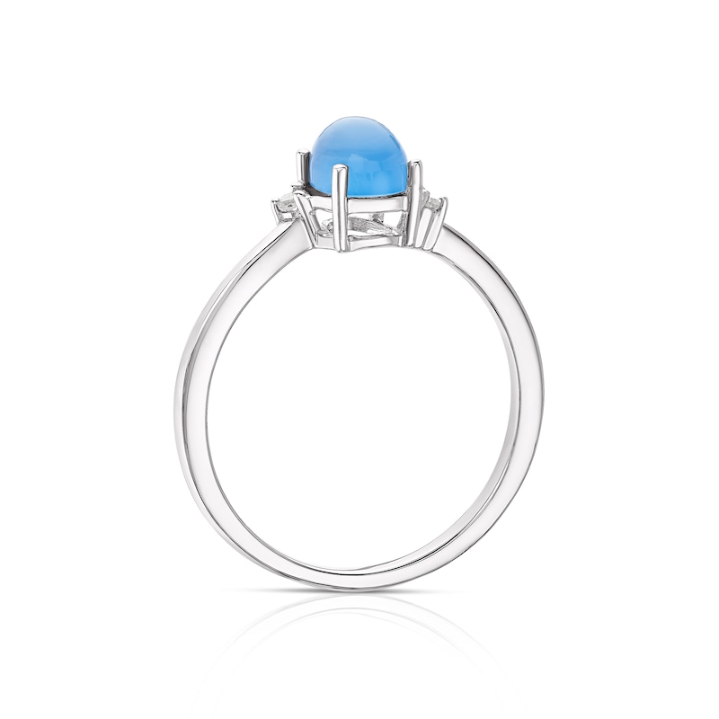 Sterling Silver Blue Chalcedony & Diamond Oval Ring