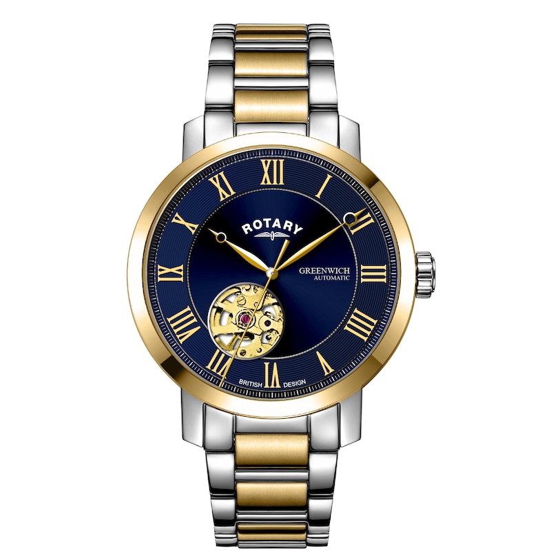 Rotary Men's Blue Open Heart Dial Two Tone Bracelet Watch