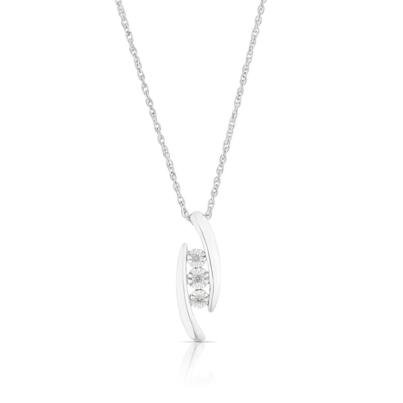 Sterling Silver Fancy Three Stone Diamond Pendant Necklace
