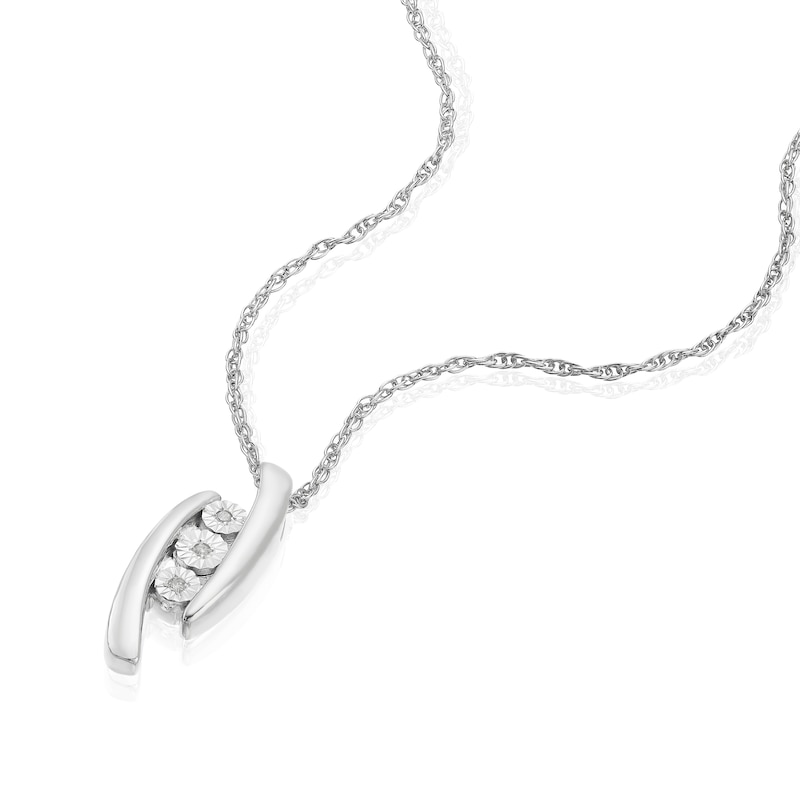 Sterling Silver Fancy Three Stone Diamond Pendant Necklace
