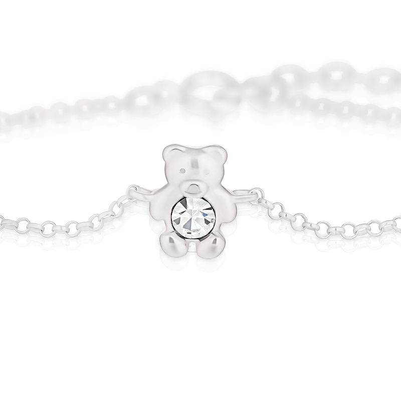 Children's Sterling Silver Crystal Teddy Bear 5+1" Bracelet
