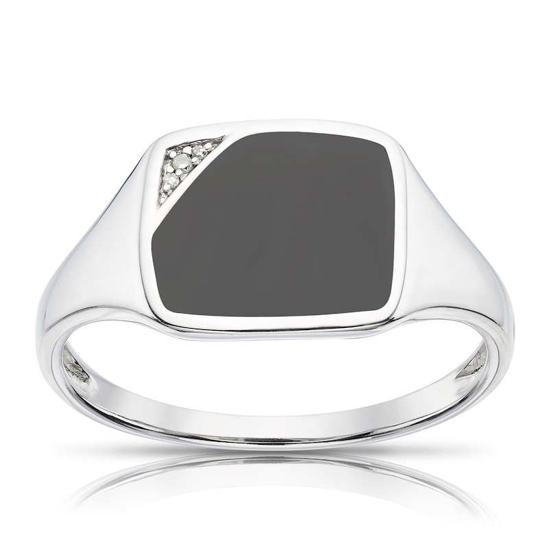 Men's Sterling Silver Diamond & Onyx Signet Ring