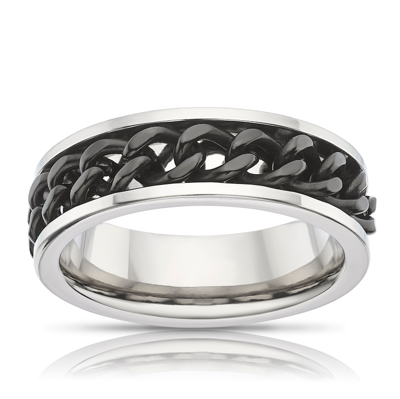 Men's Titanium & SS Curb Chain Detail Spinner Ring