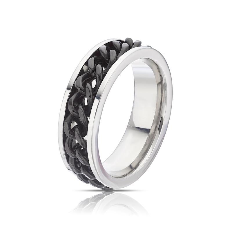 Men's Titanium & SS Curb Chain Detail Spinner Ring