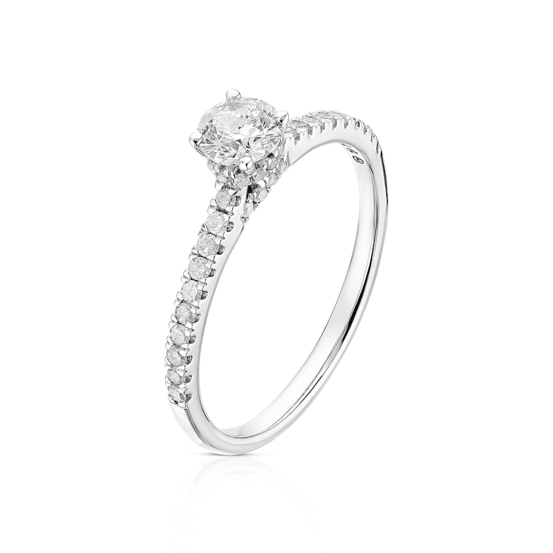 9ct White Gold 0.50ct Diamond Solitaire Stone Set Shoulders Ring