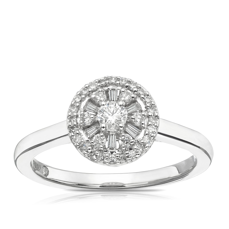 Emmy London Platinum 0.25ct Diamond Round & Baguette Cluster Halo Ring