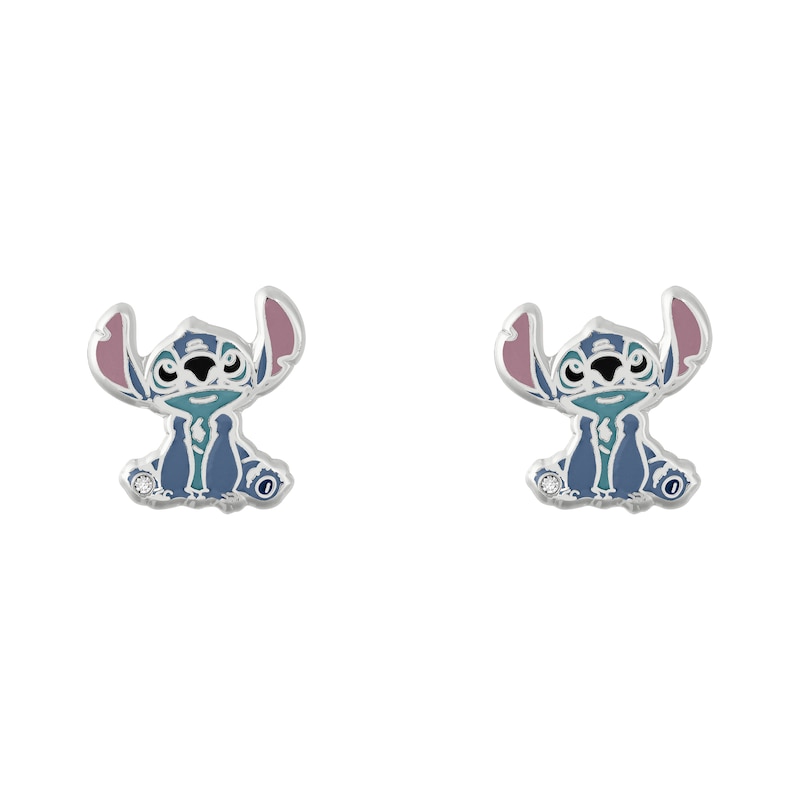 Silver Tone Disney Stich Stud Earrings & Trinket Set