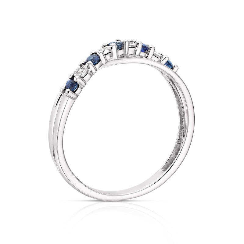 9ct White Gold Sapphire & Diamond Crossover Ring
