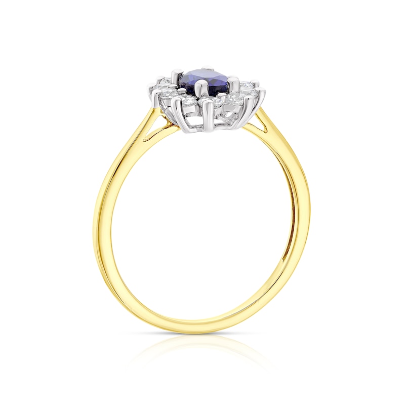 Silver & 9ct Gold Sapphire & Cubic Zirconia Cluster Ring