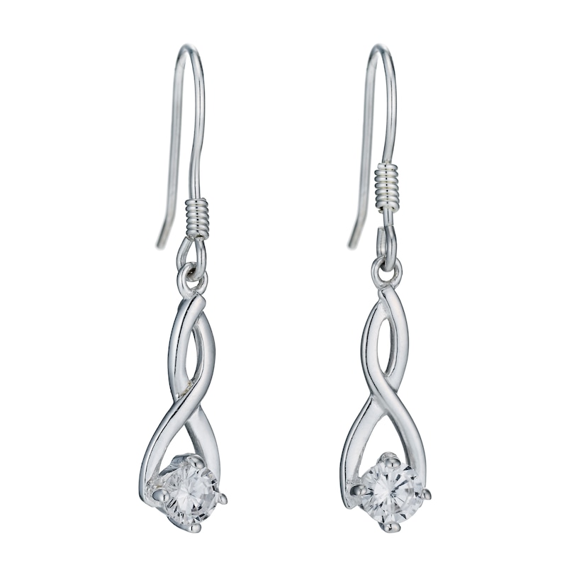 Sterling Silver & Cubic Zirconia Figure of 8 Drop Earrings
