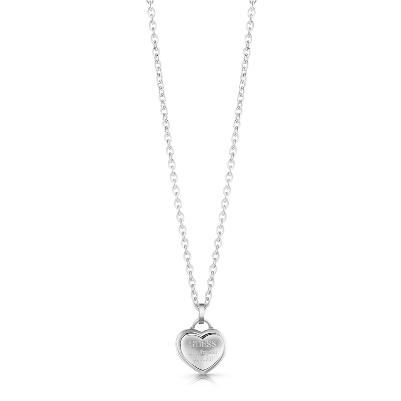 Guess Rhodium Plated Heart Pendant Necklace