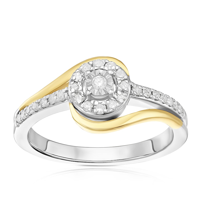 Main Image 1 of Engagement Ring Sterling Silver & 9ct Yellow Gold 0.20ct Diamond Ring