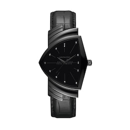 Hamilton Ventura Quartz Black Case Black Leather Strap Watch