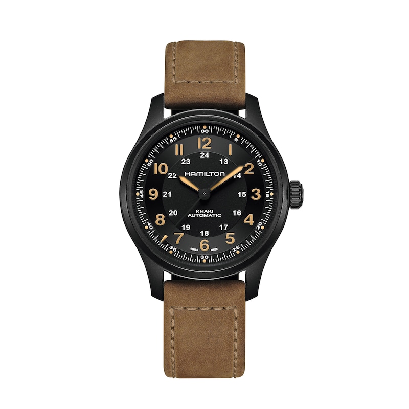 Hamilton Khaki Field Titanium Auto Brown Leather Strap Watch