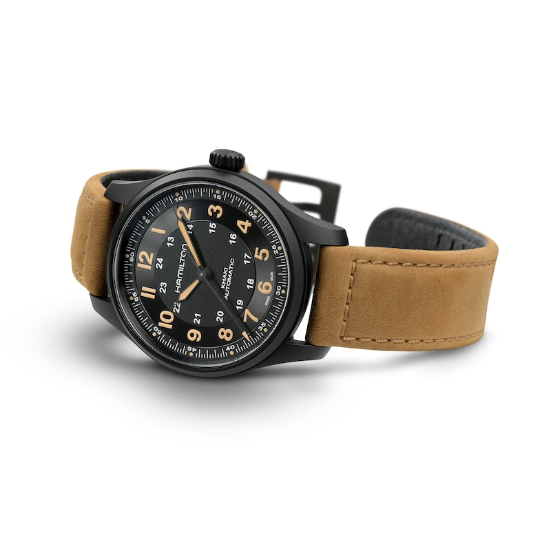 Hamilton Khaki Field Titanium Auto Brown Leather Strap Watch