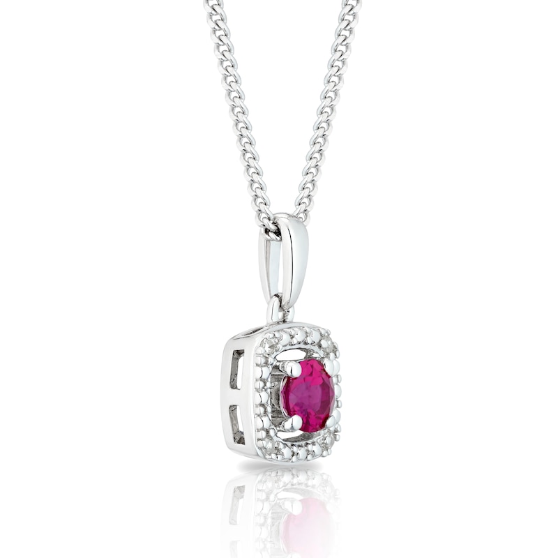 Silver Diamond & Created Ruby July Birthstone Pendant