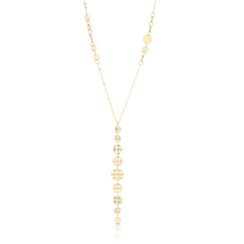 9ct Yellow Gold Solid Disc Drop Rolo Chain Necklet