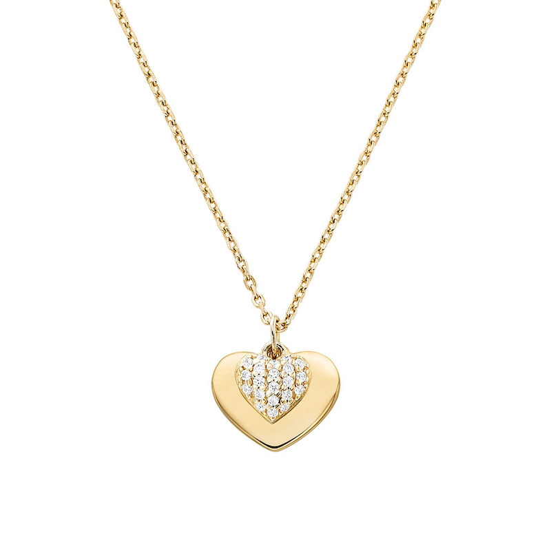 Michael Kors 14ct Gold Plated CZ Duo Heart Necklace