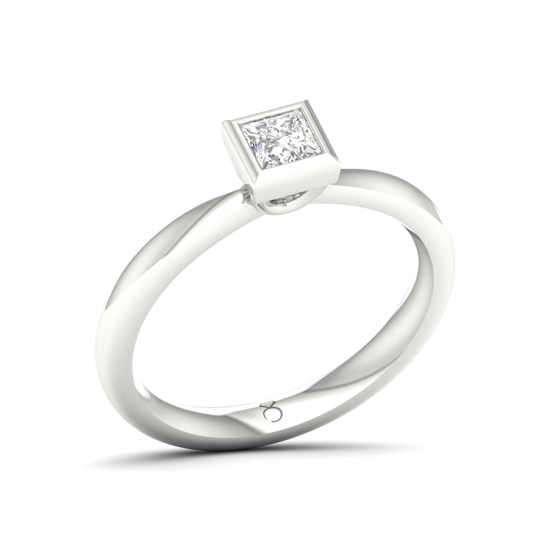 Main Image 2 of The Diamond Story 18ct White Gold Rub Over Princess Solitaire 0.30ct Diamond Ring