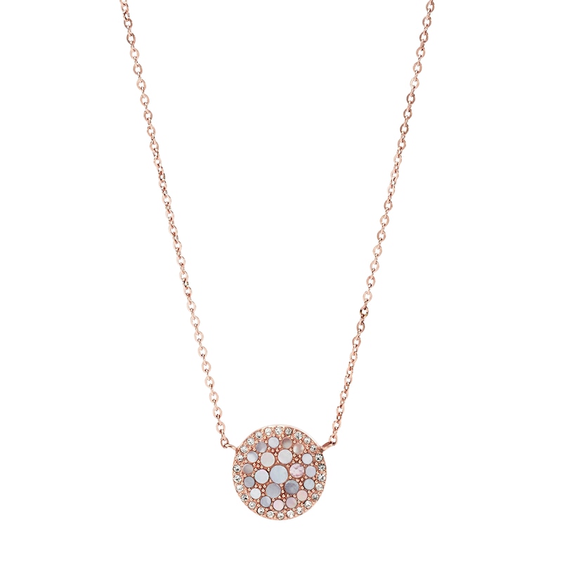 Fossil Ladies' Rose Gold Tone Mother-Of-Pearl Disc Pendant | H.Samuel