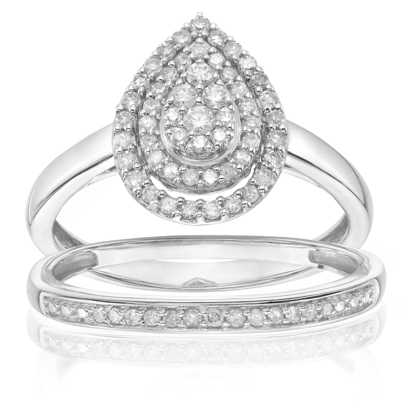Perfect Fit 9ct White Gold 0.33ct Diamond Pear Bridal Set